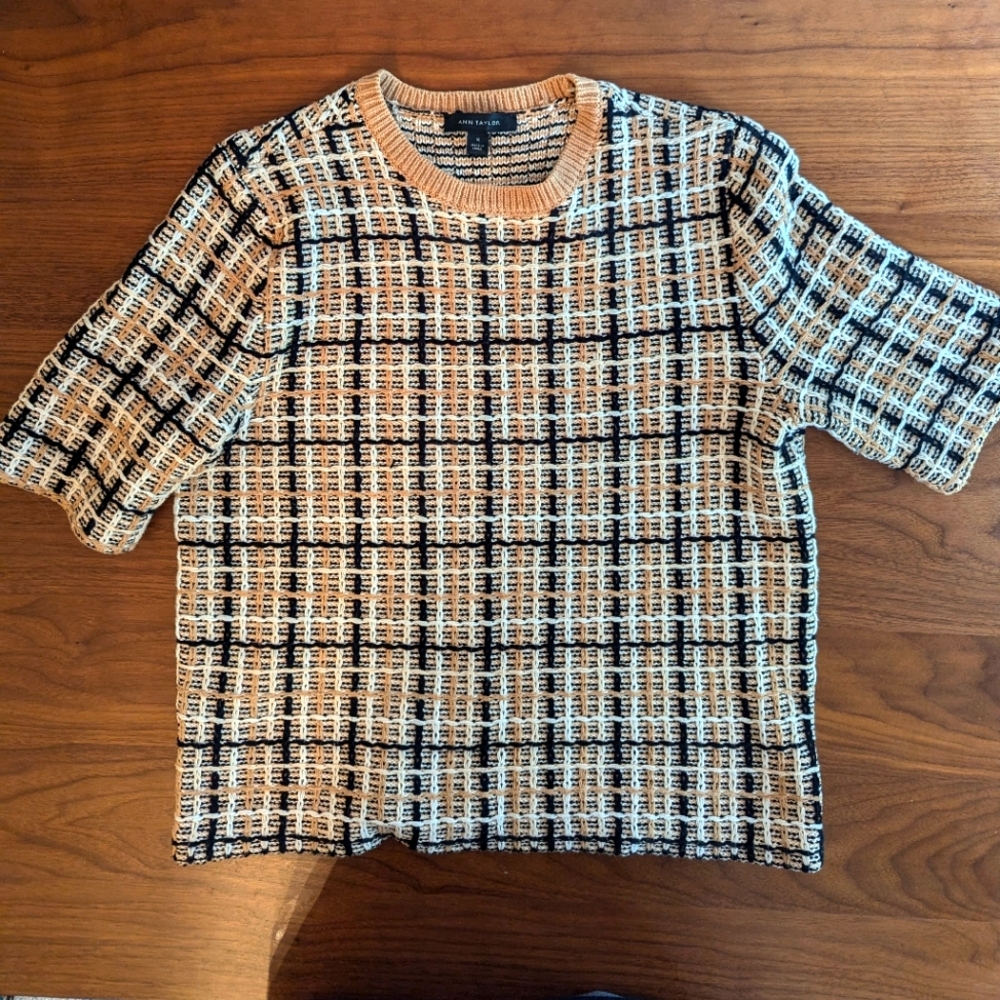 Plaid Knit Short Sleeve Sweater